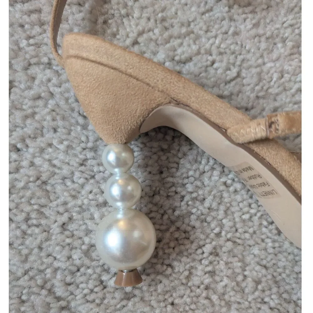 NWOT Lulus Linnett Tan Strappy Statement Bubble Pearl Heel Sandals Sz 10
